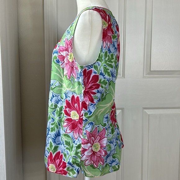 Talbots Multicolor Floral Sleeveless Blouse Lined Keyhole Back Sz10 - Picture 3 of 7